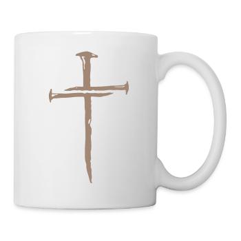 Jesus hat mein Leben verändert, 1 Kreuz 3 Nägel 4 gegeben - Tasse - Weiß - Rechts
