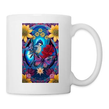 Fleurs | Oiseaux | La nature | Papillon | Floral - Mug blanc - blanc - Droite