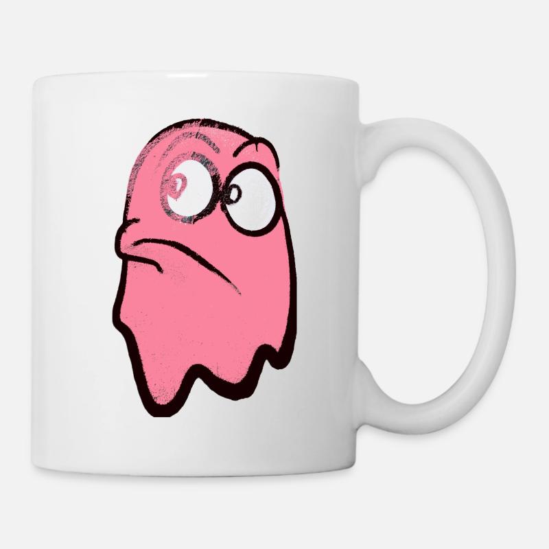 Lustig grimmig blickender Geist in Rosa - Tasse - Weiß