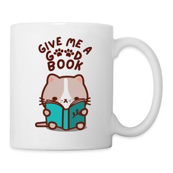 Give Me a Good Book Cute Kawaii Cat - Mug - white - Right