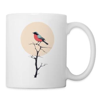 Vogel auf Ast | Kunst Minimalistisch - Tasse - Weiß - Rechts