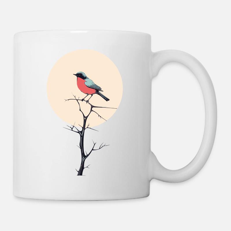 Vogel auf Ast | Kunst Minimalistisch - Tasse - Weiß