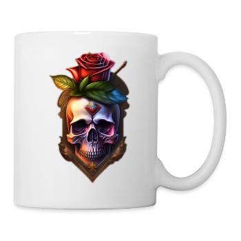 Skull and crossbones with rose - Mug - white - Right
