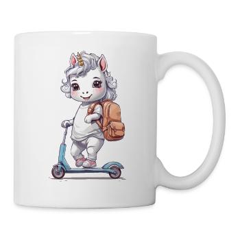 Unicorn Student Schoolchild with Scooter School Design - Mug - white - Right