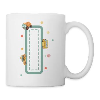 Buchstabe i Fahrzeug - personalisiertes Kindergeschenk - Tasse - Weiß - Rechts