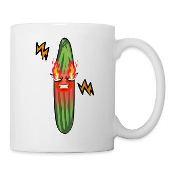 Wütende Gurke, Gurke, Feuer, Blitz - Tasse - Weiß - Rechts