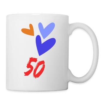 50. 50 JAHRE. 50-jähriges JUBILÄUM. GEBURTSTAG 50 JAHRE. - Tasse - Weiß - Rechts