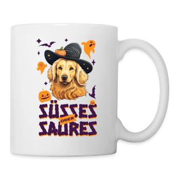 Halloween Golden Retriever Süsses oder Saures - Tasse - Weiß - Rechts