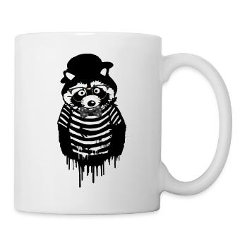 raton laveur, noir et blanc, gris, aquarelle, lunettes nerd, - Mug blanc - blanc - Droite