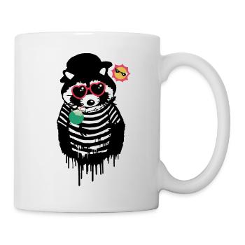 raton laveur, noir et blanc, gris, lunettes de soleil, noix de - Mug blanc - blanc - Droite