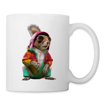 Eichhörnchen mit Sonnenbrille Bunt Coole Waldtiere - Tasse - Weiß - Rechts
