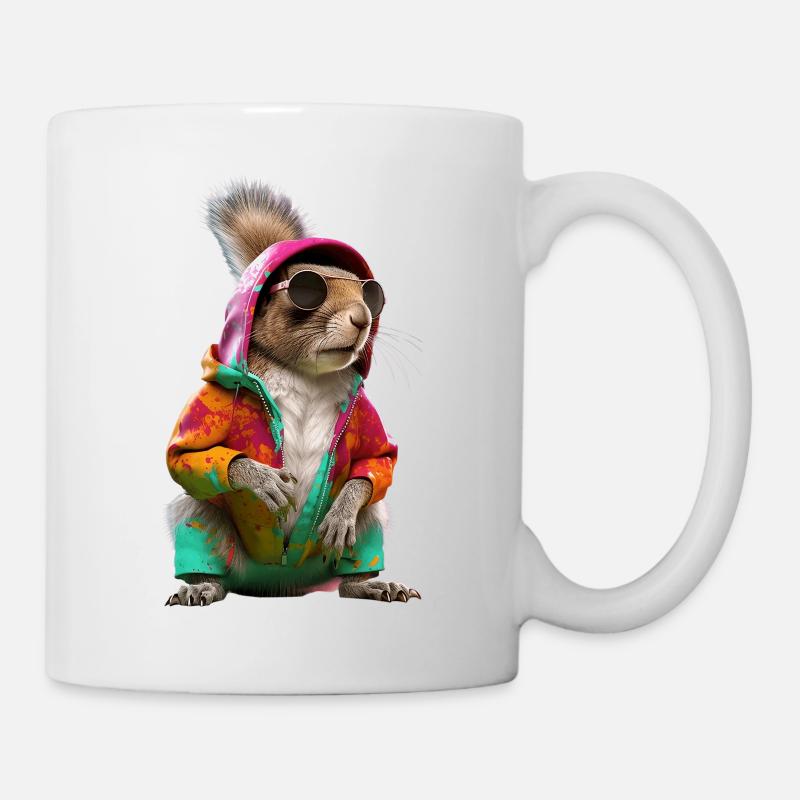 Eichhörnchen mit Sonnenbrille Bunt Coole Waldtiere - Tasse - Weiß