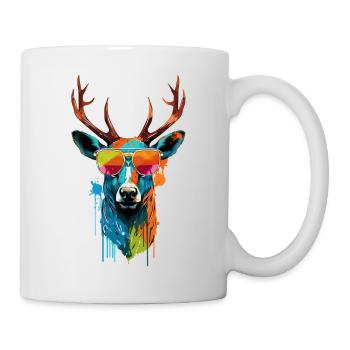 Colorful deer with sunglasses - Mug - white - Right