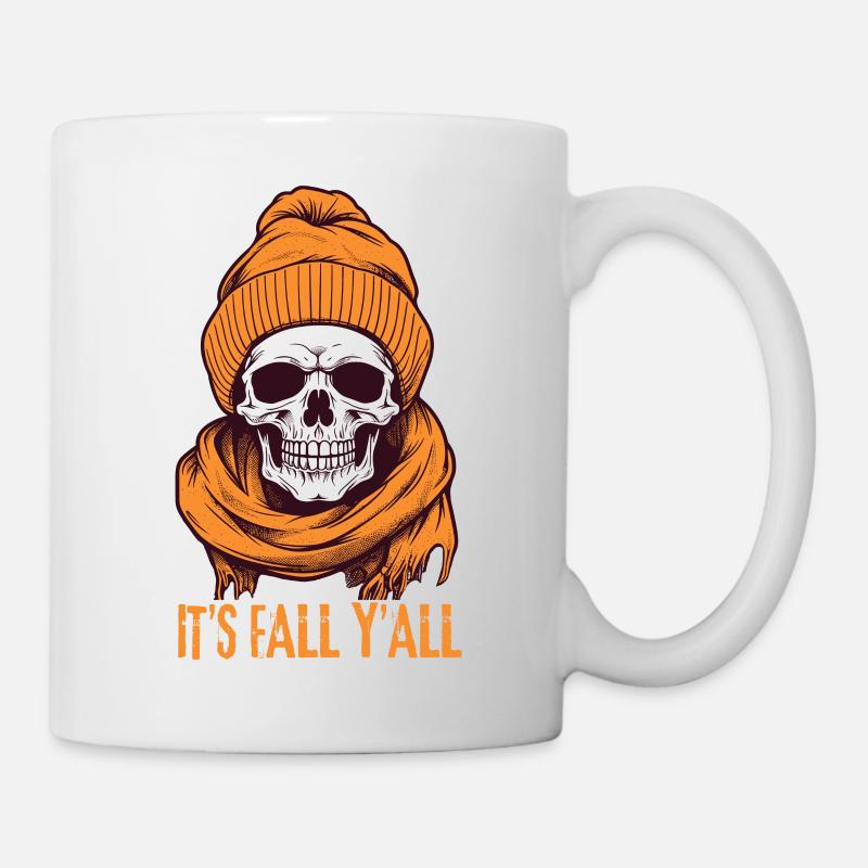 Herbst Schädel Totenkopf mit Mütze Halloween - Tasse - Weiß