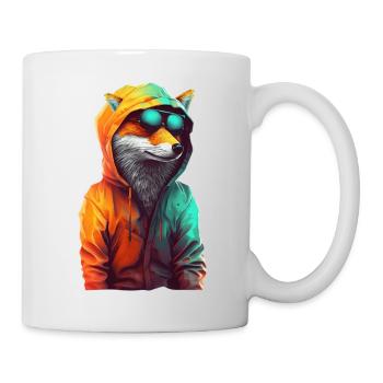 Fuchs mit Sonnenbrille Bunt Coole Füchse Waldtier - Tasse - Weiß - Rechts