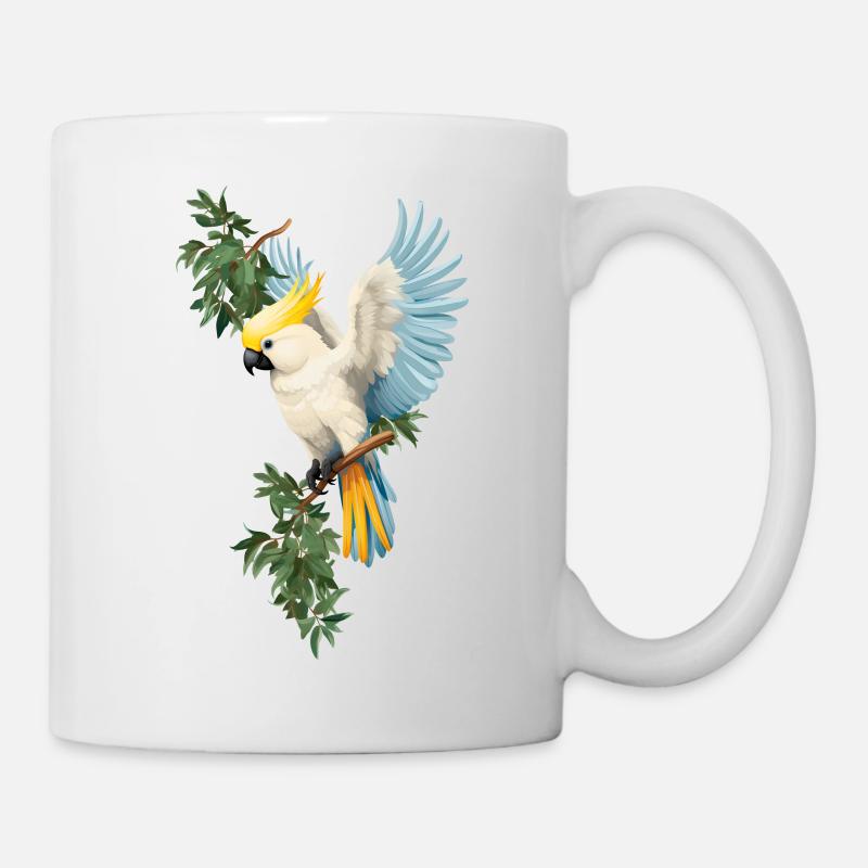 Majestueux Cacatoès : Ailes d'Azur en Éclat - Mug blanc - blanc