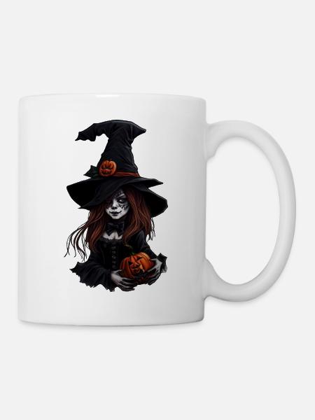 Halloween-Hexe mit Kürbissen - Tasse - Weiß