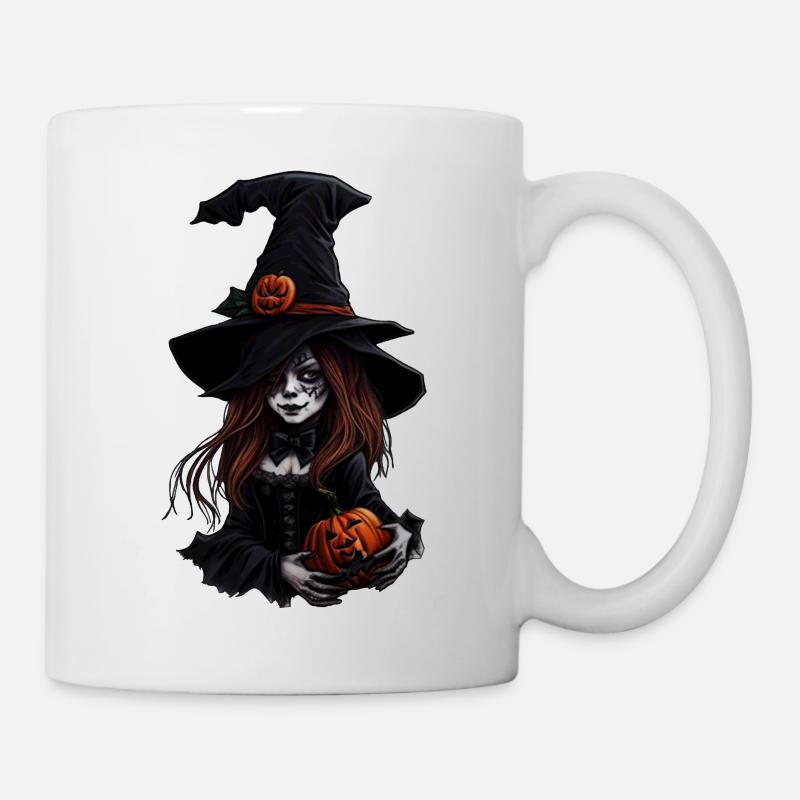 Halloween-Hexe mit Kürbissen - Tasse - Weiß