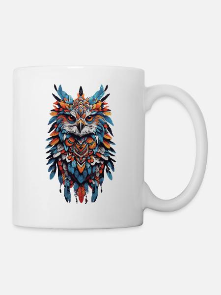 Spiritueller Falken Feder Mandala Bohemian Spirit - Kop/krus - hvid