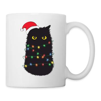 Weihnachtsbaum Katze Weihnachtsmütze Lustig - Tasse - Weiß - Rechts