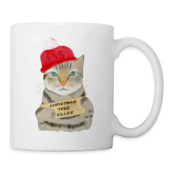 Chat de Noël drôle - tueur d’arbre de Noël - Mug blanc - blanc - Droite