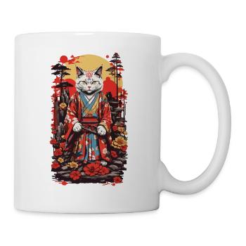 Kimono tragende Katze Shogun Ästhetik Japan Design - Tasse - Weiß - Rechts