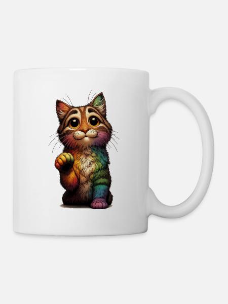 Bettelnder Regenbogen Kater - Tasse - Weiß