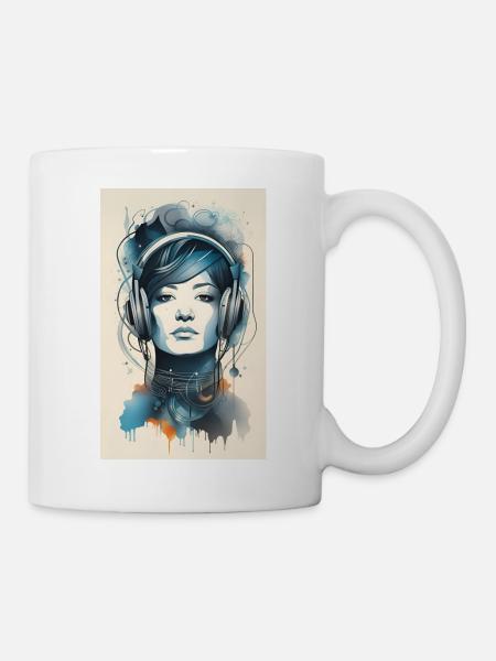 Lady Headphone Music Poster - Mug - white