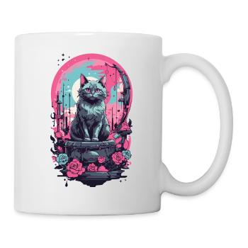 Gothic Pastel Katze mit Mond und Rosen - Tasse - Weiß - Rechts