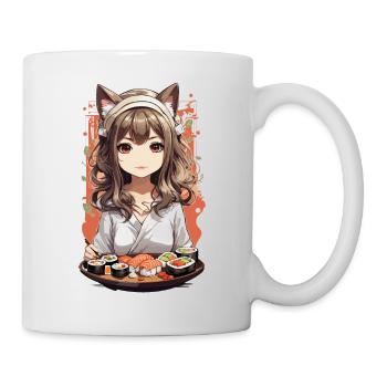 Kawaii Anime Chats Fille Sushi Design - Mug blanc - blanc - Droite