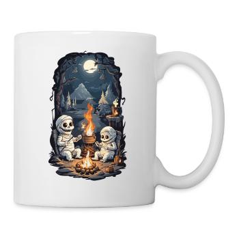 Halloween Mumie Camping Lagerfeuer Cartoon - Tasse - Weiß - Rechts