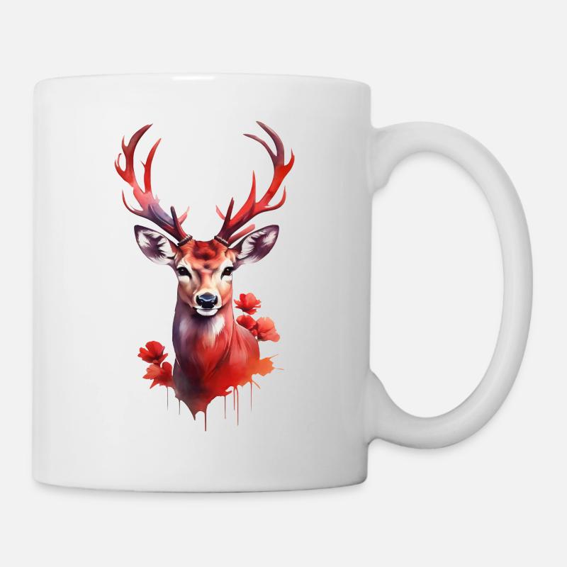 Roter Hirsch im Blütenmeer - Tasse - Weiß