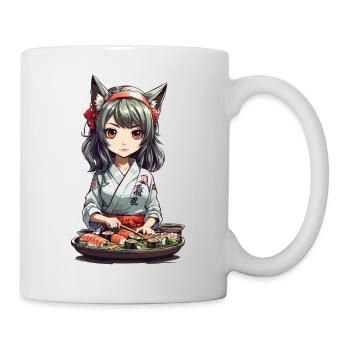 Kawaii Anime Sushi Girl mit Katzenohren Design - Tasse - Weiß - Rechts