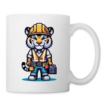 Mignon tigre ouvrier de la construction - Mug blanc - blanc - Droite