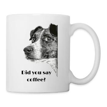 Illustration funny dog with coffee saying - Mug - white - Right