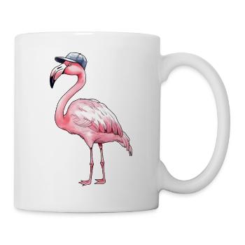 Pinker Flamingo mit Baseball Cap - Tasse - Weiß - Rechts