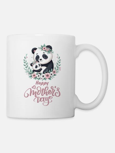 Happy Mother's Day Floral Wreath Mum Panda - Kop/krus - hvid