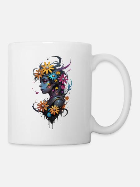 Fille Beauté et Fleurs - Mug blanc - blanc