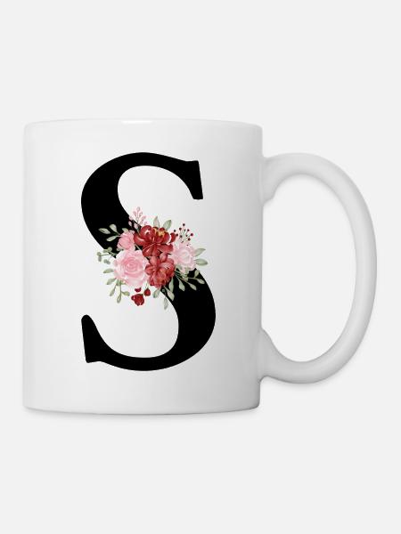 Roter Blumenbuchstabe S - Tasse - Weiß