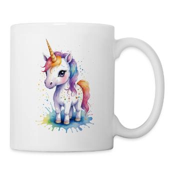 Rainbow Dreams: Kawaii Einhorn Aquarell - Tasse - Weiß - Rechts