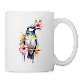 Aquarell-Symphonie: Vogel zwischen Blüten - Tasse - Weiß - Rechts