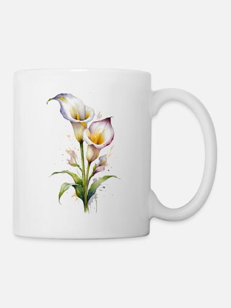 Aquarell-Eleganz: Die Calla-Lilie - Tasse - Weiß