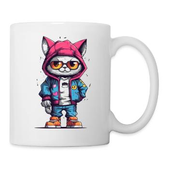 Bunte Katze Hip Hop Style - Tasse - Weiß - Rechts