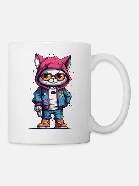 Bunte Katze Hip Hop Style - Tasse - Weiß
