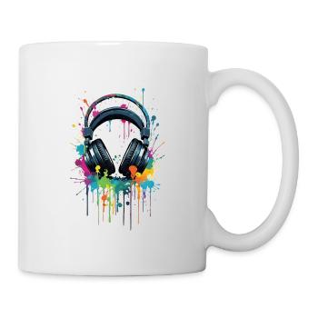 Headphones with colorful splashes of color - Mug - white - Right
