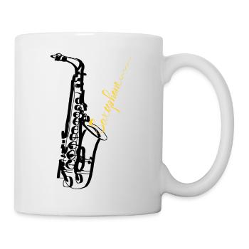Saxophon Spieler Handwriting Geschenk Shirt - Tasse - Weiß - Rechts