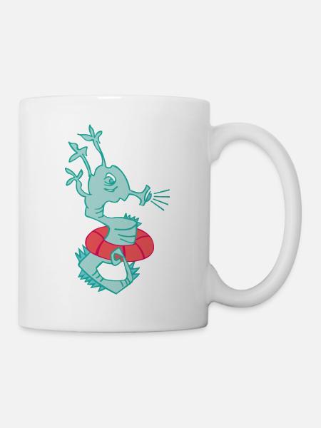 Bademeister, Seepferdchen mit Schwimmring - Tasse - Weiß