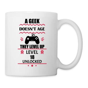 Level 18 freigeschaltet - Lustiges T-Shirt zum 18. - Tasse - Weiß - Rechts