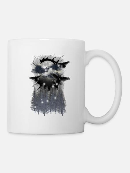 mystisch Natur Wald Krähen Krähe Halloween Vögel - Tasse - Weiß