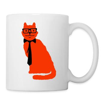 Schlaue Nerd Katze Hornbrille Geek Krawatte Brille - Tasse - Weiß - Rechts